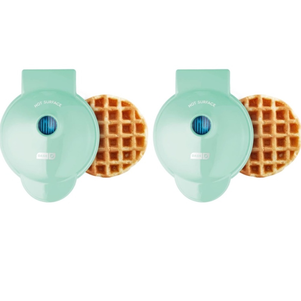 Dash Mini Waffle Maker Set of 2 Aqua Non Stick New in Box